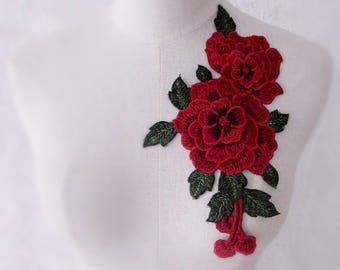 Red lace collar red lace appliqué bridal floral lace collar applique floral neckline collar
