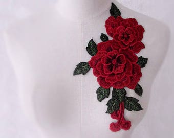 Dentelle rouge col dentelle rouge appliqué mariée dentelle florale col applique florale décolleté col