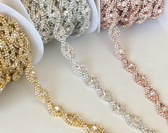 Rose gold Crystal Rhinestone Trim by the Yard  Bridal Trim silver Crystal Trim Rhinestone Applique
