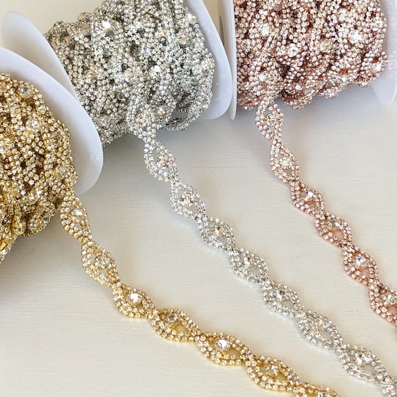 Rose gold Crystal Rhinestone Trim by the Yard  Bridal Trim silver Crystal Trim Rhinestone Applique