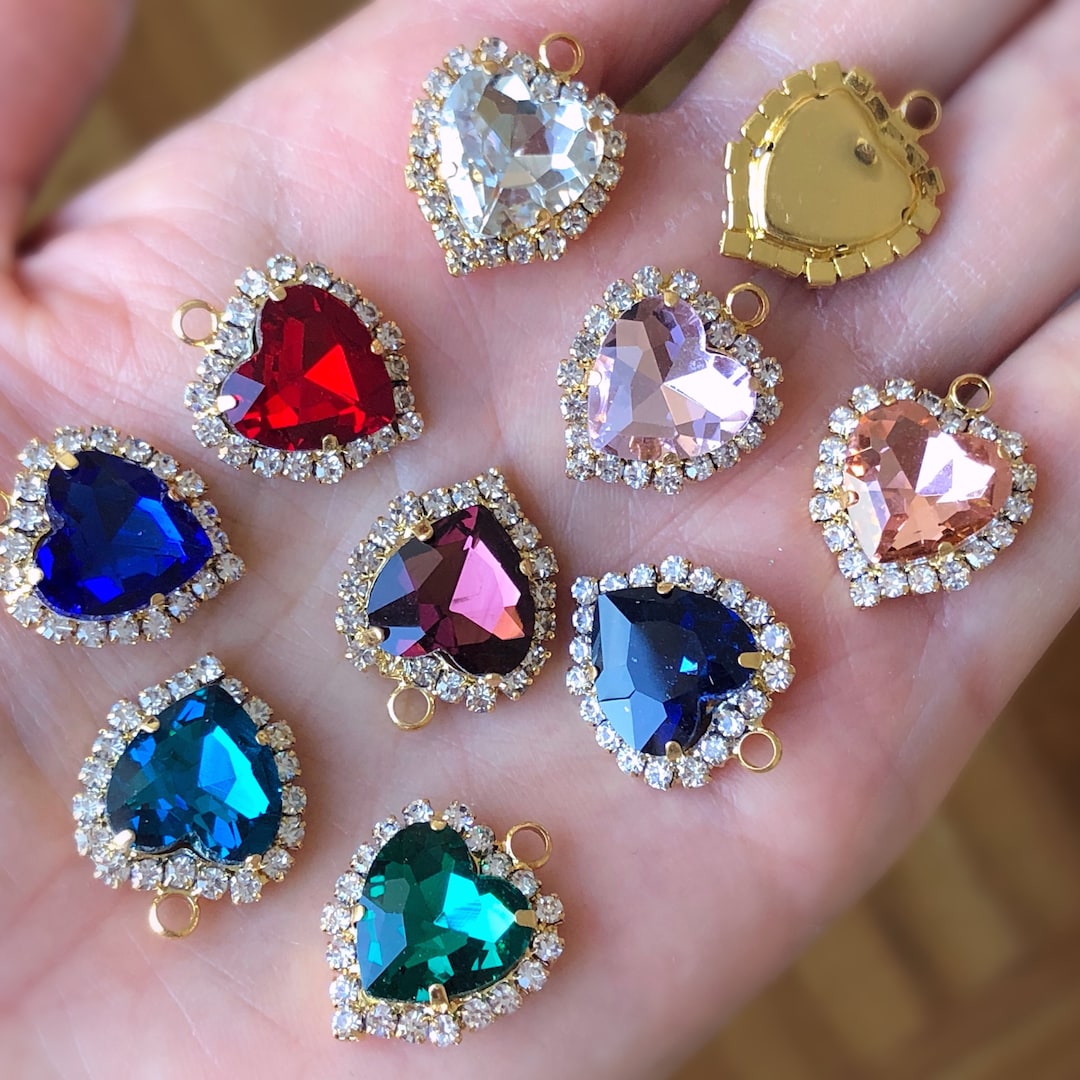 Silver Rhinestone Heart 10 Color 5pcs 12mm Silver/gold Rhinestone Heart Pendant Crystal Glass ...