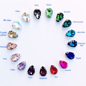 17 colors 10pcs 10x14mm sew on teardrop rhinestone Crystal glass rhinestone crystal rhinestone silver setting sewing flat back