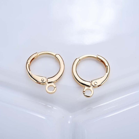 18k Gold Plated Earrings, Round Lever Back Hoop Earring Hooks