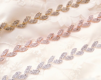 Garniture en strass en cristal d’or rose par cour Garniture nuptiale argenté Crystal Trim Rhinestone Applique