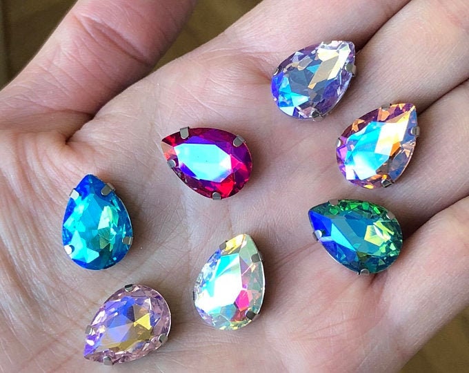 4 Stück Strass Applikationen Tropfenform - 57x45mm Bunte Steine Zum Aufnähen