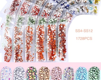 1728pcs mixed size flat back crystal glass rhinestone nail art crystal glass rhinestone  crystal rhinestone DIY cellphone case rhinestone