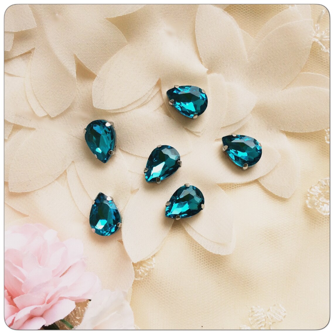 17 Colors 10pcs 10x14mm Sew on Teardrop Rhinestone Crystal Glass ...