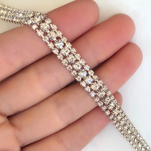 silver/gold 3 row Rhinestone Trim  Crystal Trim  Rhinestone Chain Silver Plated Rhinestone trim
