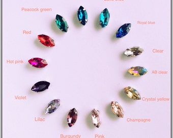 14 colors 5x10mm sew on Navette rhinestone marquise rhinestone crystal glass rhinestone  crystal rhinestone silver setting sewing flat back