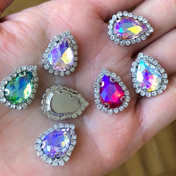Teardrop Colour AB Glass Rhinestone – Sew On Crystal Flatback Beads – 1mm Hole, Free Color Choice