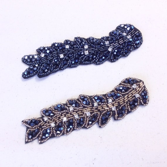 Beaded rhinestone appliqué beaded leaves appliqué beaded Etsy