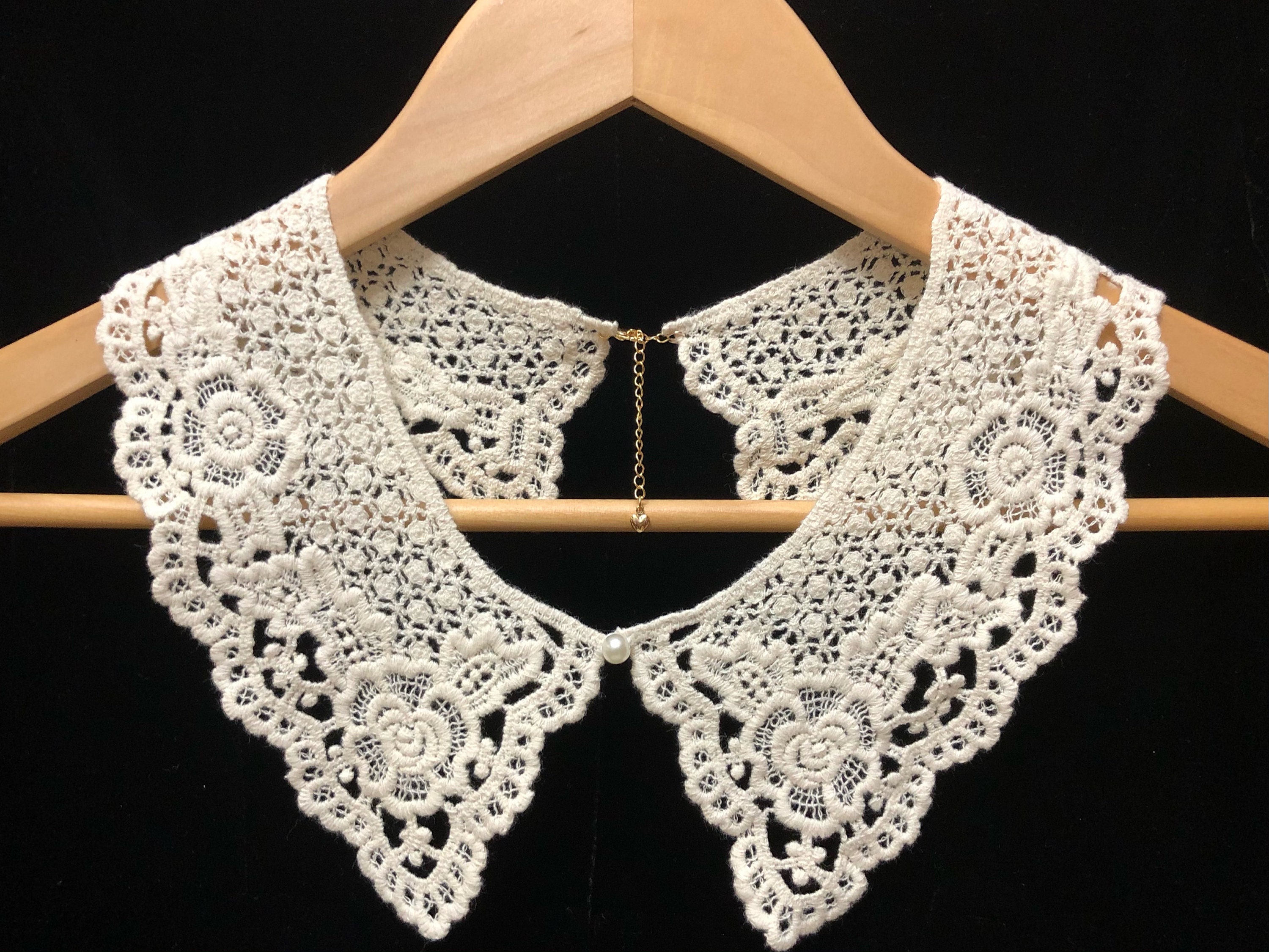 Vintage Crochet Lace Collar 4 inch wide ivory cotton handmade Accessori Sciarpe e stole Colletti e da decoltè e maxi 