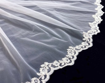 1.5” (3.8cm) off white lace trim bridal lace trim, alencon lace trim, vintage lace, scalloped lace wedding trim lace, Bridal veil lace