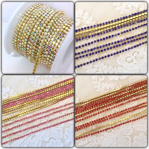 4 colors 3mm Rhinestone Trim  Crystal golden setting Trim  Rhinestone Chain trim
