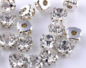 transparent sew on crystal rhinestone crystal glass rhinestone  crystal rhinestone silver setting sewing flat back