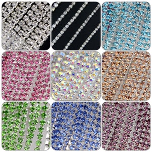 10 yards Random mixed colors  3mm Rhinestone Trim  Crystal Trim  Rhinestone Chain Silver Plated Rhinestone trim