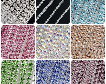 13 couleurs, 3 mm, bordure en strass, bordure en cristal, chaîne en strass, bordure en strass plaquée argent
