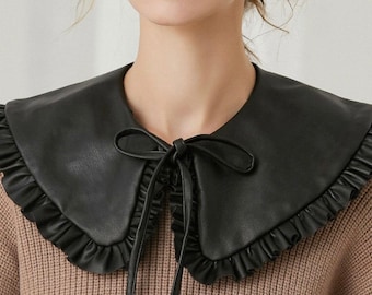 Oversized synthetic leather black collar Black Lolita collar cosplay collar Detachable Collar Fake Collar