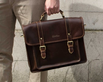 Leather Satchel messenger bag laptop briefcase crossbody | Etsy