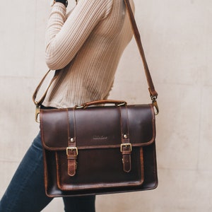 Leather Satchel messenger bag laptop briefcase crossbody  shoulder bag for men and women - Classic by Niche Lane Coffee