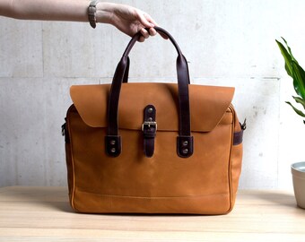 Leather 15.6" Laptop Messenger Satchel Travel Briefcase with trolley slip pocket for men & women - Newland