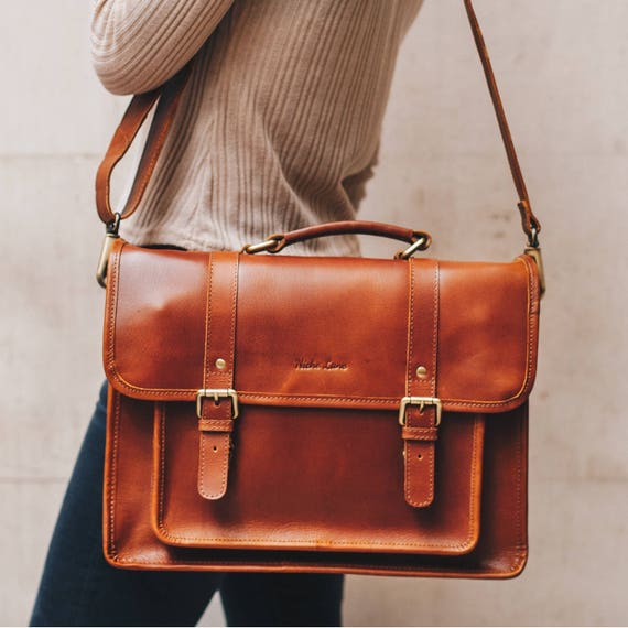 Leather laptop Satchel Briefcase Messenger Bag with shoulder | Etsy