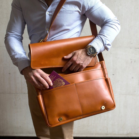 personalised leather satchel mens