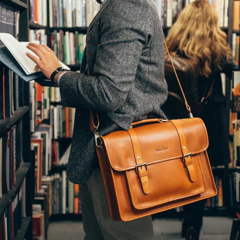 personalised leather satchel mens