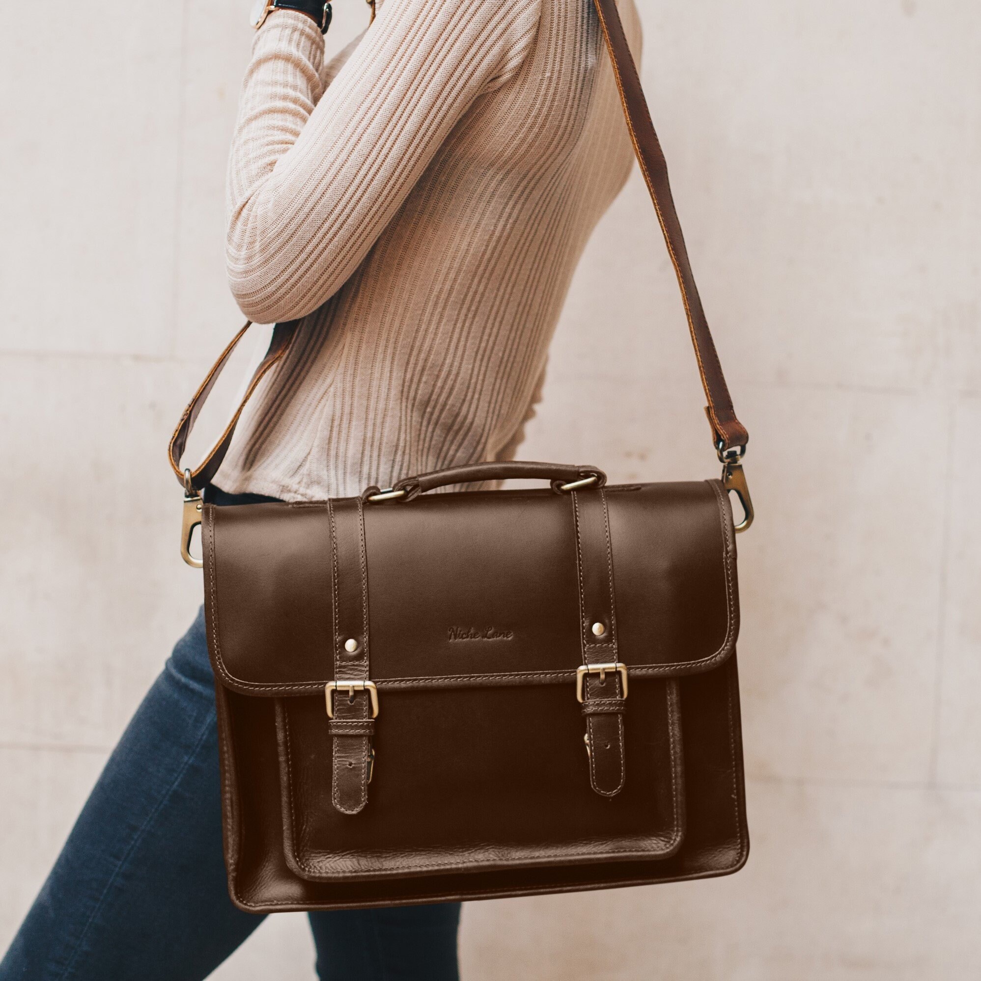 personalised leather satchel mens