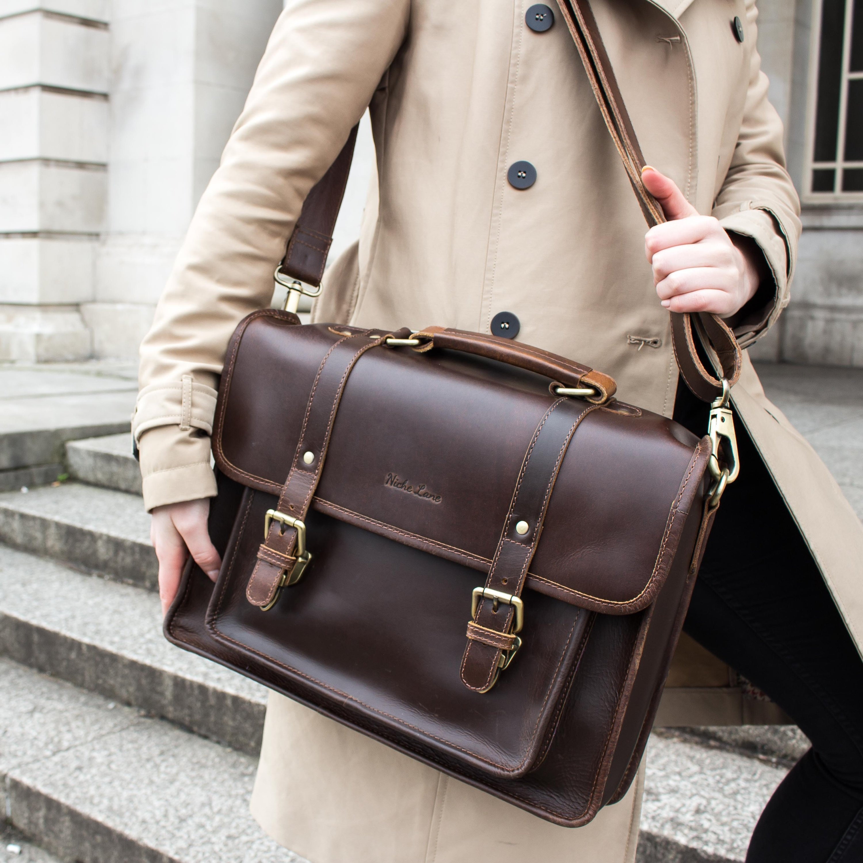 Leather Satchel laptop briefcase Messenger bag for men and Etsy
