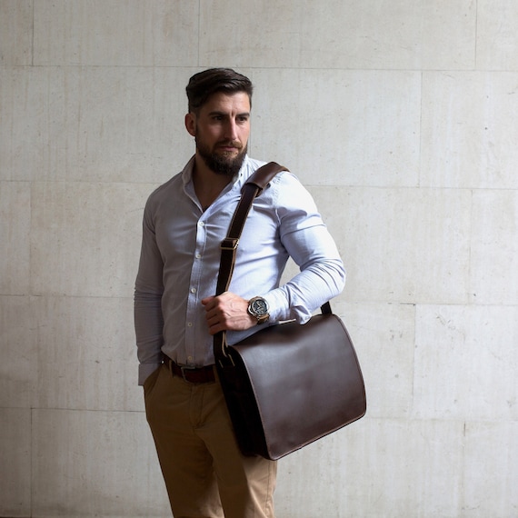 Mens Leather Messenger Bag Leather Laptop Satchel Bag Niche Lane Ryton Coffee Etsy UK
