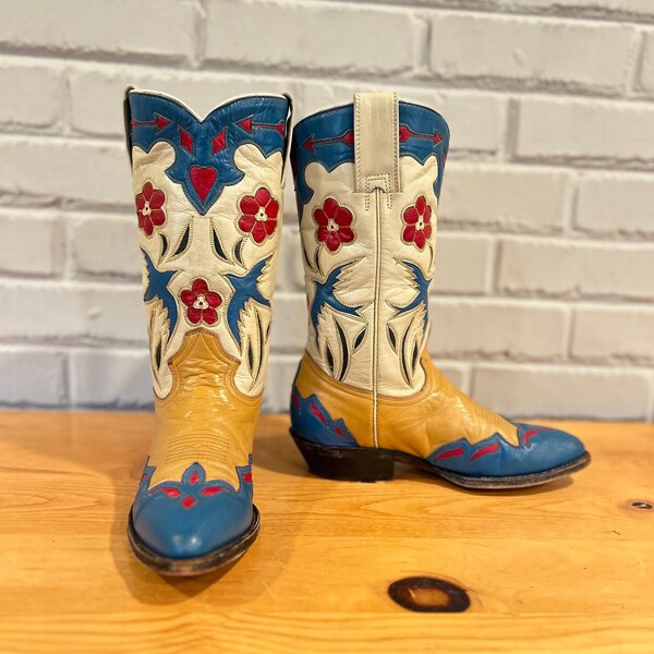 Montana Women’s Vintage Blue Bird Cowboy Western Boots Size 6 B
