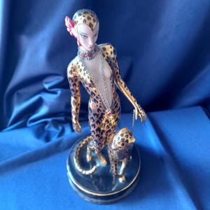 Erte Figurine, Franklin Mint, Art Deco Figurine, Art Deco Lady, House of Erte, Leopard, Erte Leopard, Collectible Figurine, Cabinet Piece