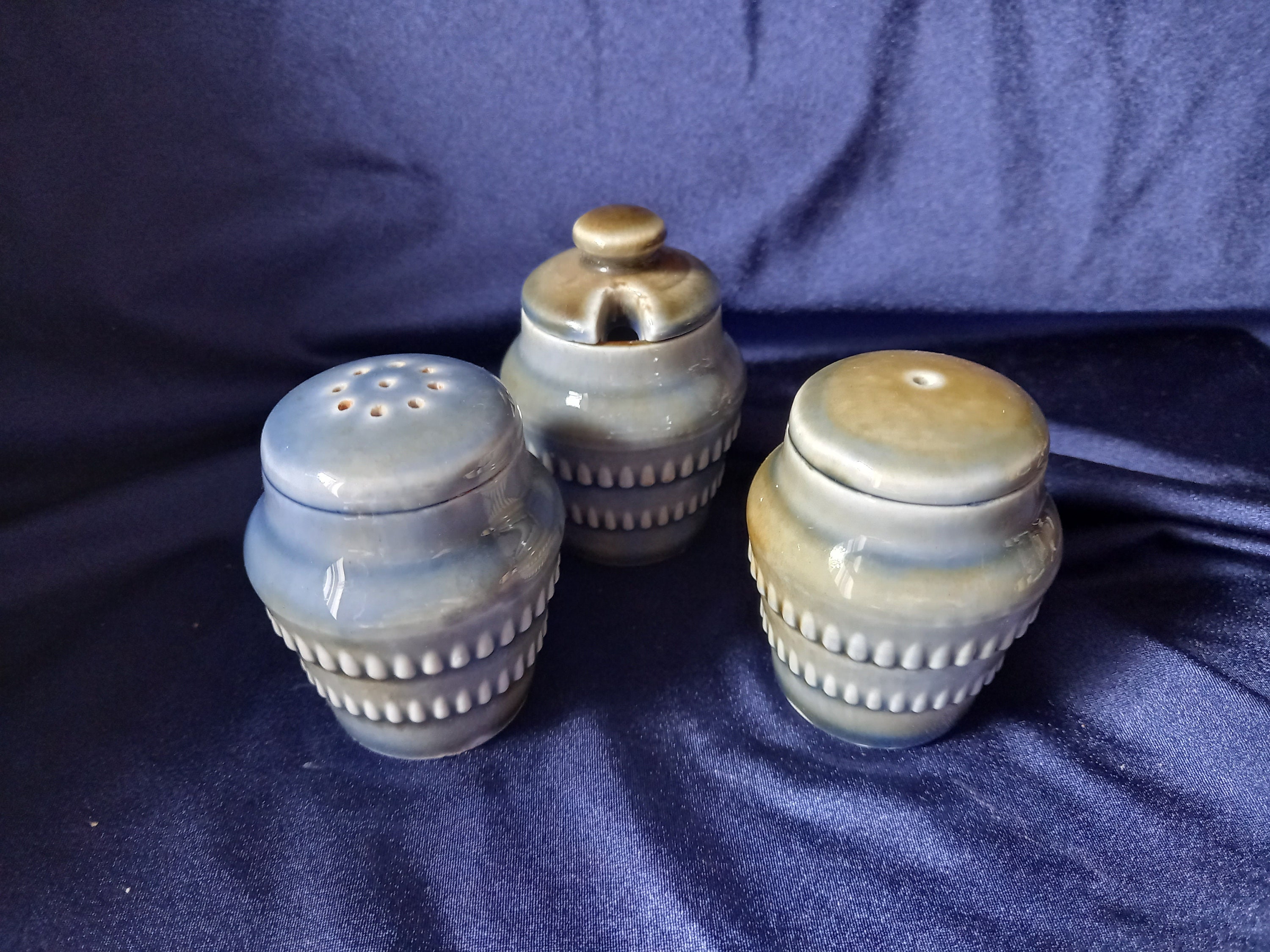 Dark Blue Vintage Ceramics Ink Brush Pattern Sugar Bowl Salt Spice Pot Pepper Storage Jar Seasoning Pot Container Condiment Box with Lid and Spoon for Kitchen 
