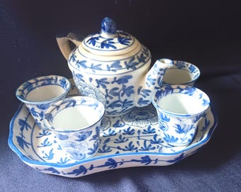 Miniature Tea Set, Chinese Tea Set, Blue and White Tea Set, Miniature Teapot, Chinese Tea Cups, Chrysanthemum, Tea Ceremony, Gift Idea