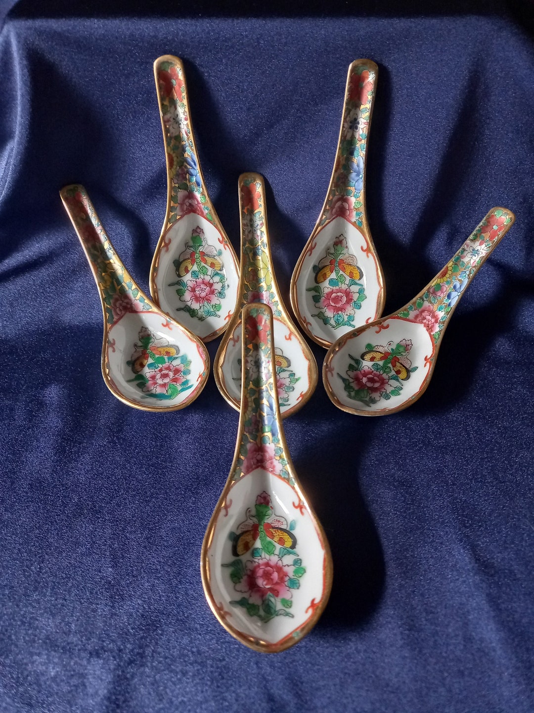 Chinese Spoons, Ceramic Spoons, Set of Six Chinese Spoons, Soup Spoons
