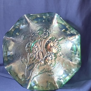 Carnival Glass Dish, Pansy Dish, Imperial Glass, Green Glass, Collectible Glass, Home Decor, Vintage Glass, Vintage Decor, Fruit Bowl