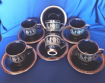 Greek Coffee Set, 24Kt Gold, Coffee Cups, Ancient Greece, Retro Coffee Set, Demitasse, Espresso Cups, Hand Made in Greece