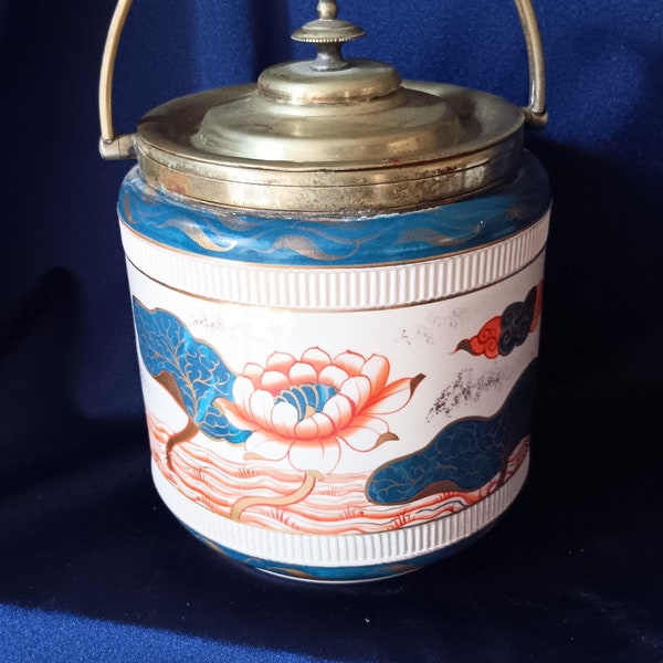 Biscuit Barrel, Biscuit Caddy, Art Deco Biscuit Barrel, Eastern Biscuit Barrel, Lotus Flower, Vintage Kitchen, Kitchen Decor, Art Deco Decor