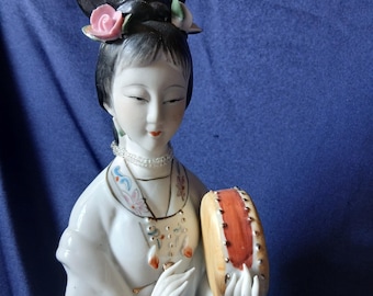 Japanese Figurine, Geisha Figurine, Porcelain Figure, Japanese Musician, Vintage Figurine, Home Decor, Eastern Decor, Vintage Lady Figurine