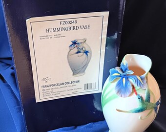Franz Collection Porcelain Hummingbird Iris Vase, Vintage Home