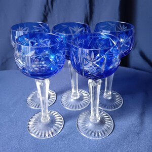 Cobalt Blue Glasses, Cordial Glasses, Liqueur Glasses, Miniature Hock Glass, Cocktail Cabinet, Home Decor, Blue Cut Glass, Party Glasses