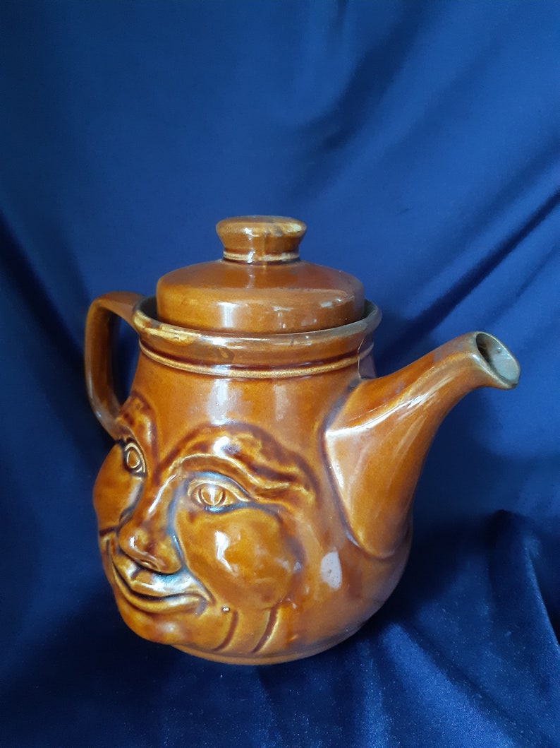 Vintage Teapot Treacle Glaze Character Teapot Face Head Etsy