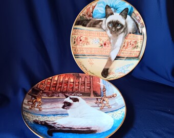 Franklin Mint, Siamese Cats, Daphne Baxter, 'Slumbering', 'Blue Eyes' Collectible Plates, Franklin Mint Plates, Franklin Mint Cat, Cat Plate