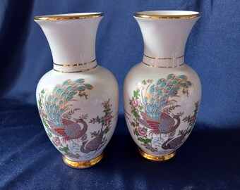 Greek Vases, Pair of Vases, Mantlepiece Vases, Spyropoulous Ceramics, 24kt Gold, Peacock Vase, Peacocks, Home Decor, Room Decor, Greece