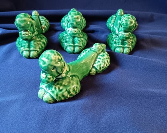 Knife Rest, Ceramic Knife Rest, French Poodle Knife Rest, Set of Four Knife Rests, Vintage Dining, Ceramic Poodle, Dog Knife Rest, Decor