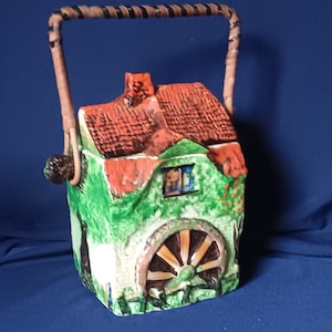 Barril de galletas, tarro de galletas, rueda hidráulica, antiguo molino, tarro de galletas, decoración de cocina, cocina vintage, casa de campo, té de la tarde