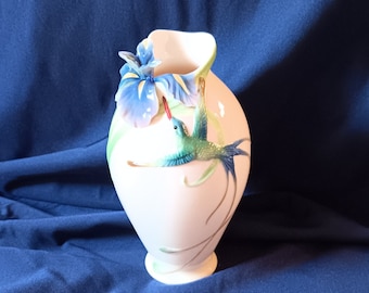 Franz Collection Porcelain Hummingbird Iris Vase, Vintage Home Decor