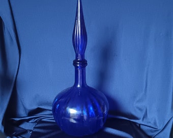 Blue Glass Decanter, Blue Glass Bottle, Bristol Blue, Retro Bottle, Decorative Bottle, Cobalt Blue, Home Decor, Retro Coloured Glass