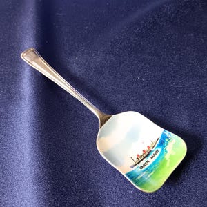 Enamel Spoon, Painted Spoon, Cunard Line, Cruise Ship Memorabilia, Queen Mary, Cruise Souvenir, Vintage Souvenir, Vintage Spoon, Jam Spoon